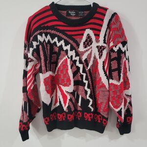 Vintage Rainbow Ridge Womens Novelty Sweater Size Large Bows Graphic All Over